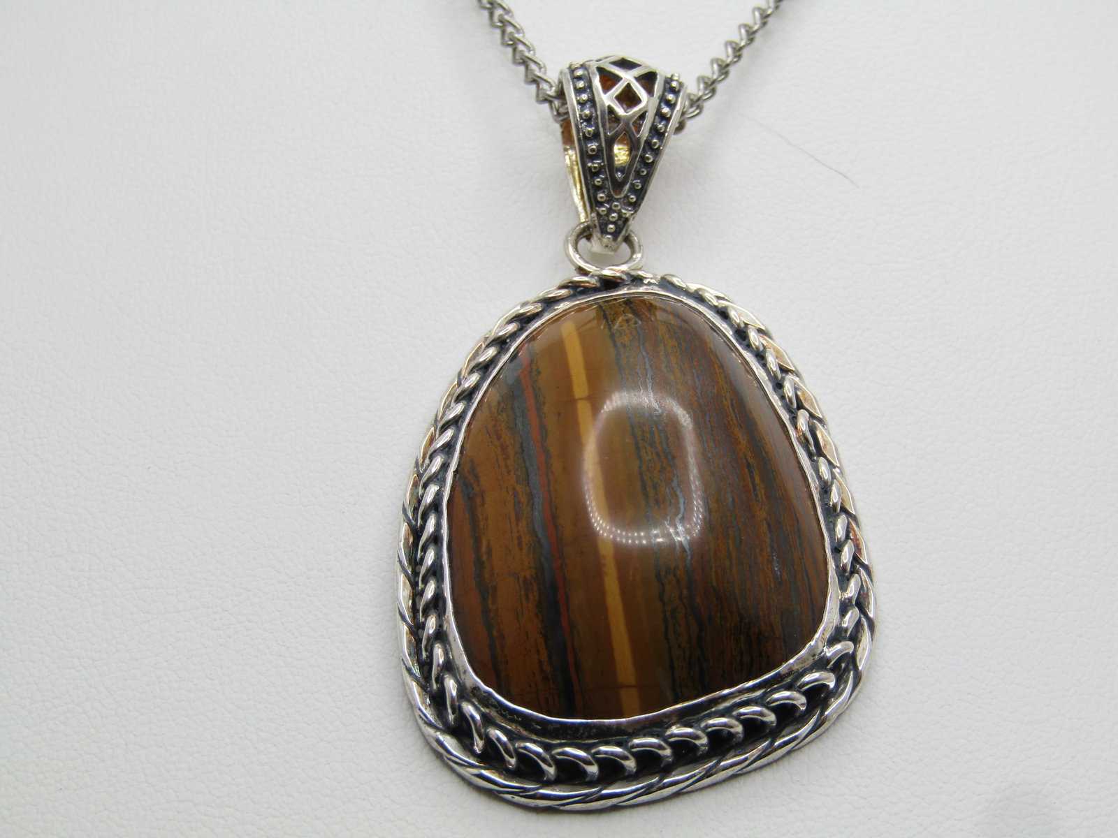 Southwestern Tiger's Eye Necklace, 18", 1990's-2000, Silver Tone - 4