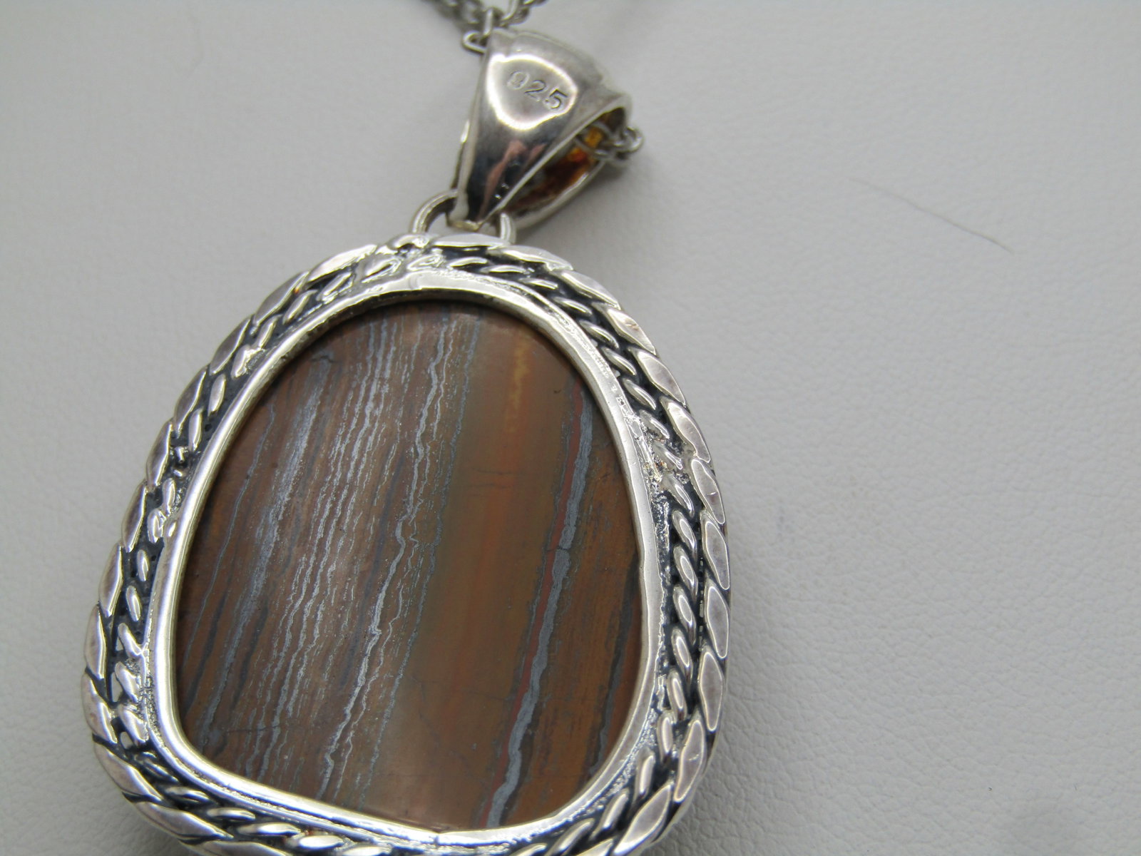 Southwestern Tiger's Eye Necklace, 18", 1990's-2000, Silver Tone - 5
