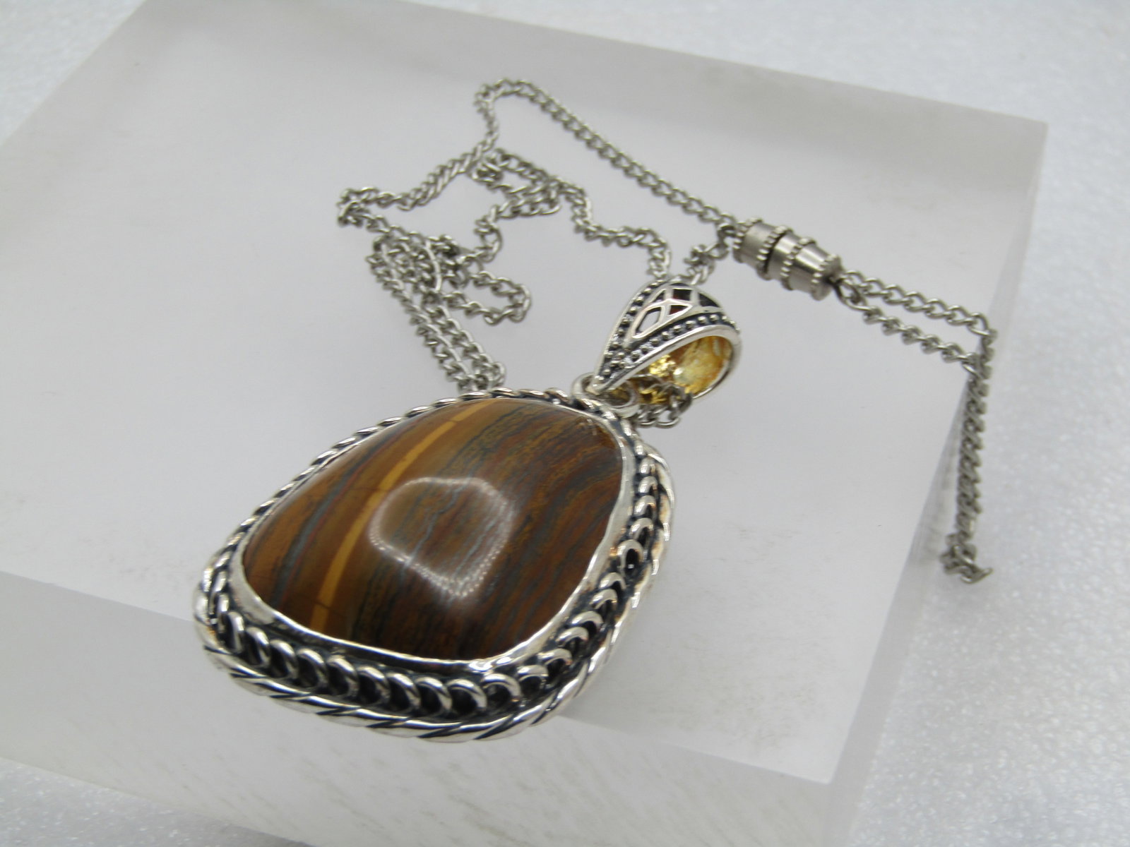 Southwestern Tiger's Eye Necklace, 18", 1990's-2000, Silver Tone - 6