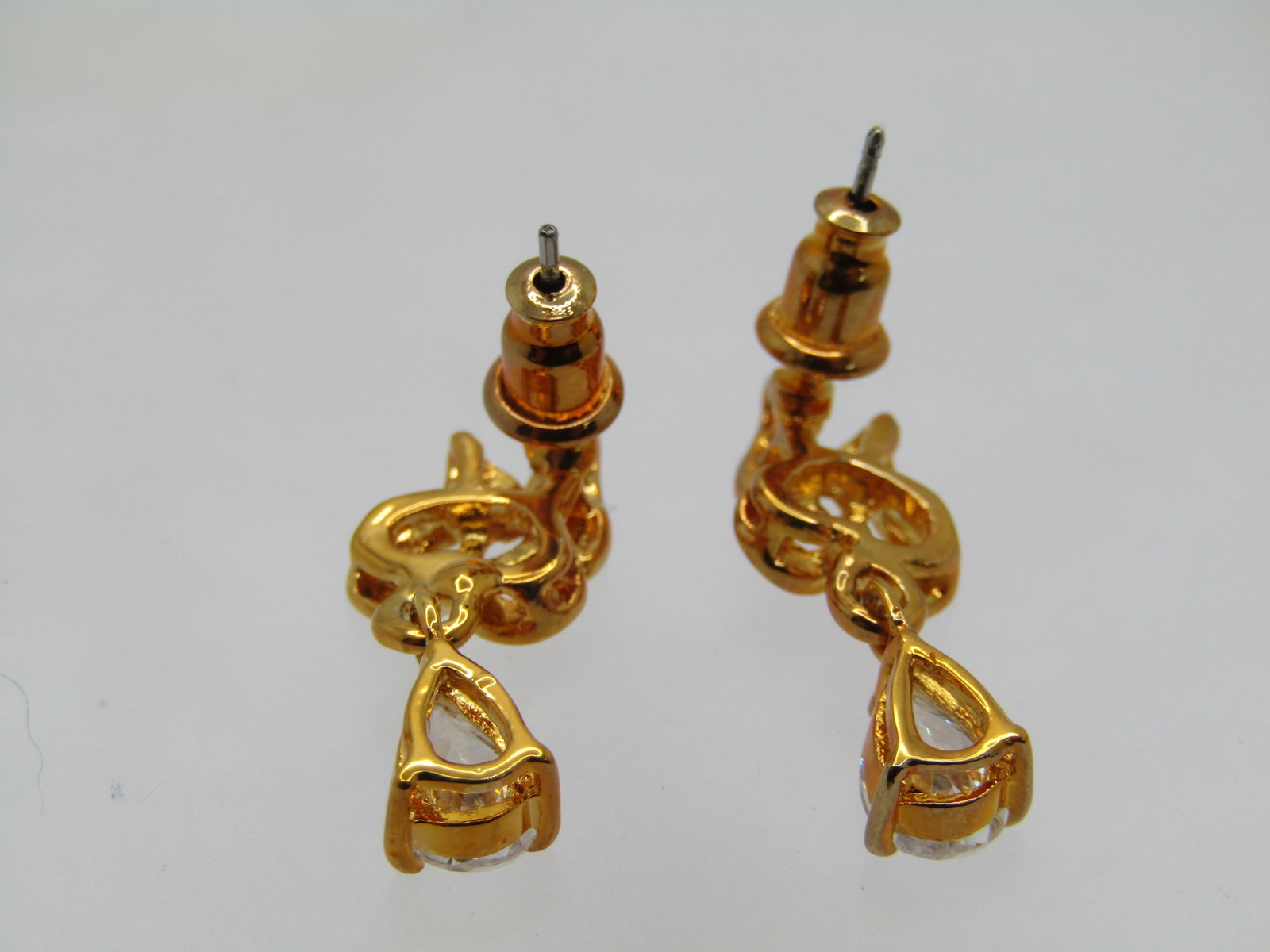 Gold Tone CZ Drop Earrings, Pierced, - 5