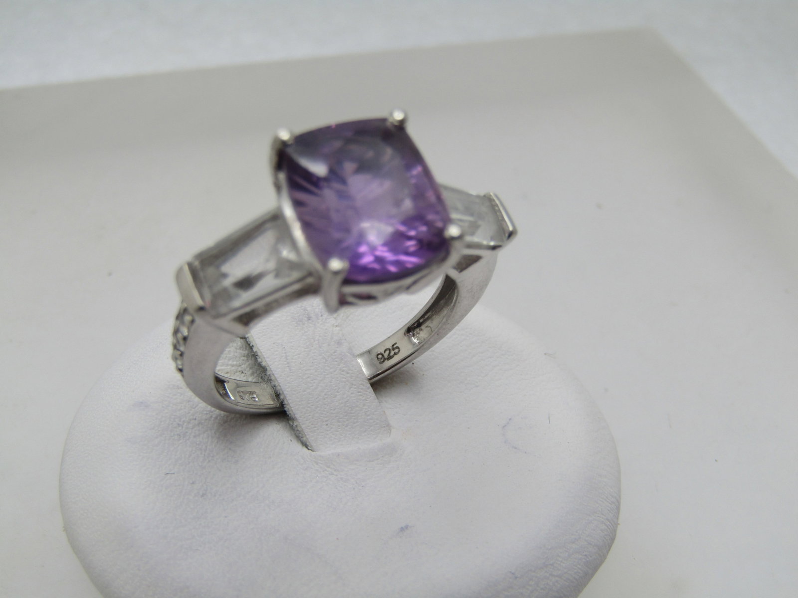 Vintage Sterling Amethyst Whtie Topaz Ring, Sz. 7, 1990's, Signed - 2