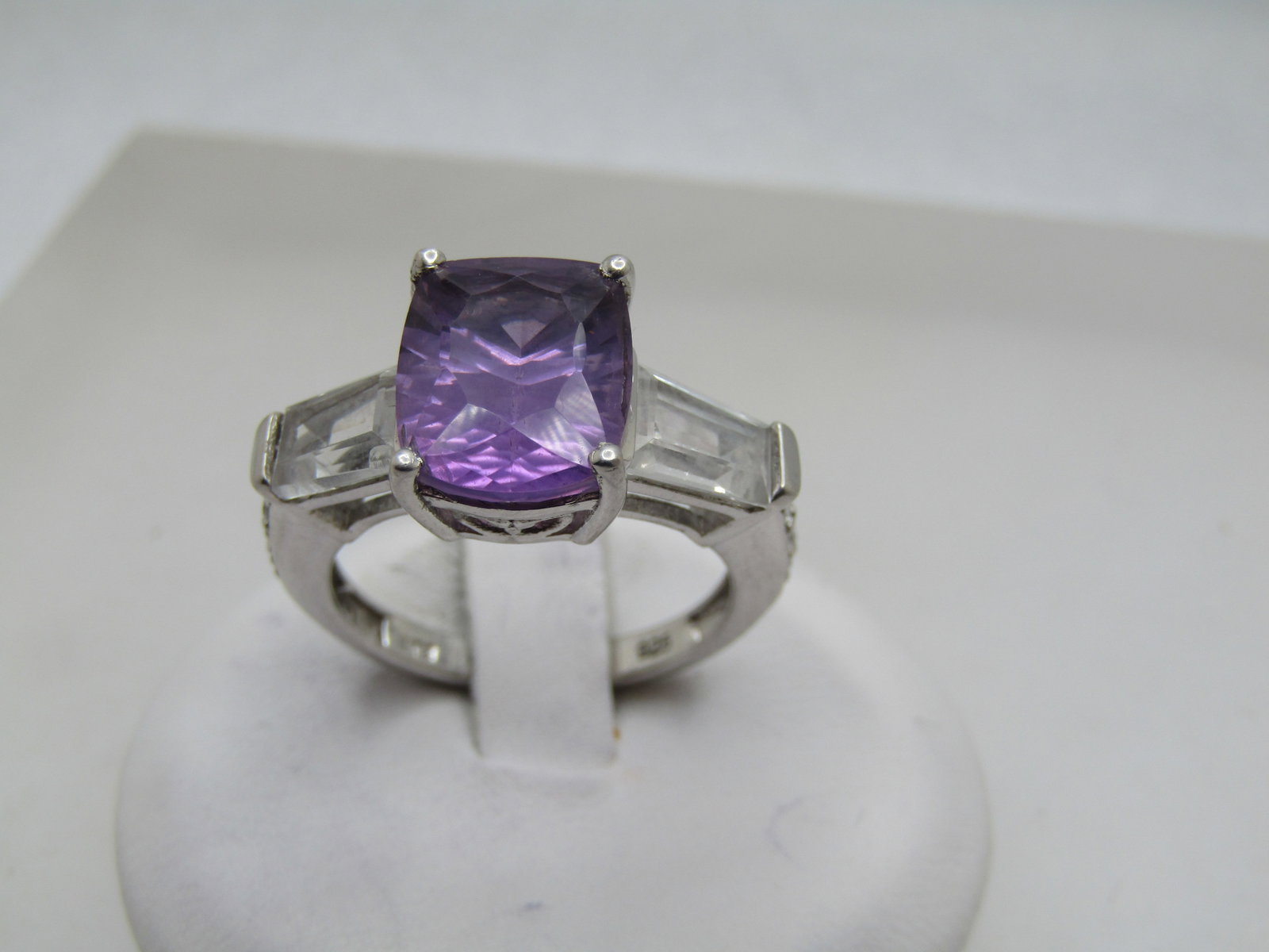 Vintage Sterling Amethyst Whtie Topaz Ring, Sz. 7, 1990's, Signed - 3
