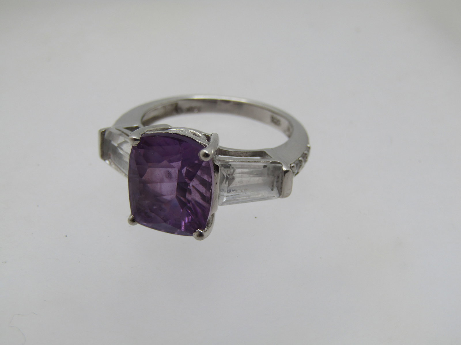Vintage Sterling Amethyst Whtie Topaz Ring, Sz. 7, 1990's, Signed - 4