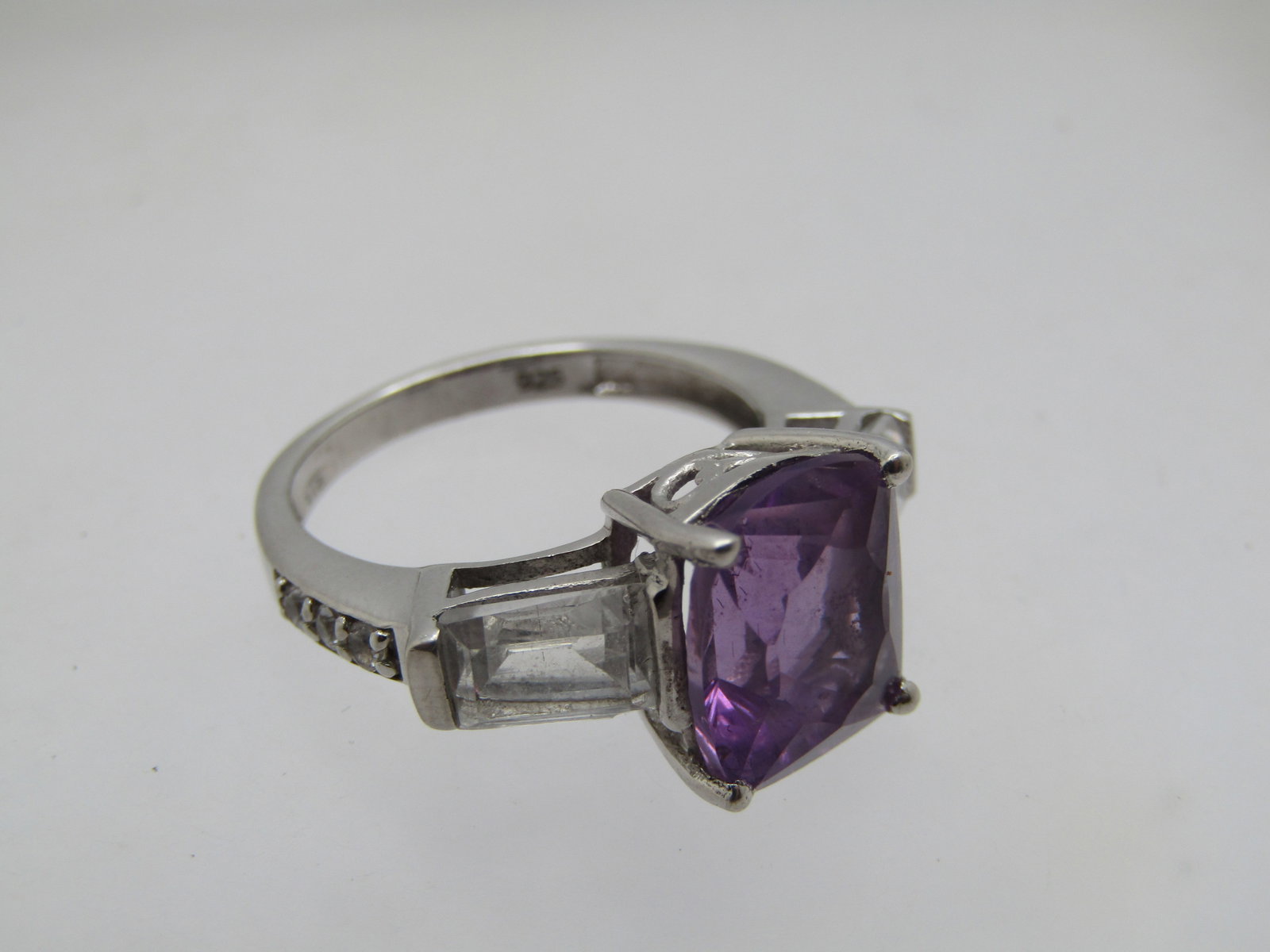 Vintage Sterling Amethyst Whtie Topaz Ring, Sz. 7, 1990's, Signed - 5