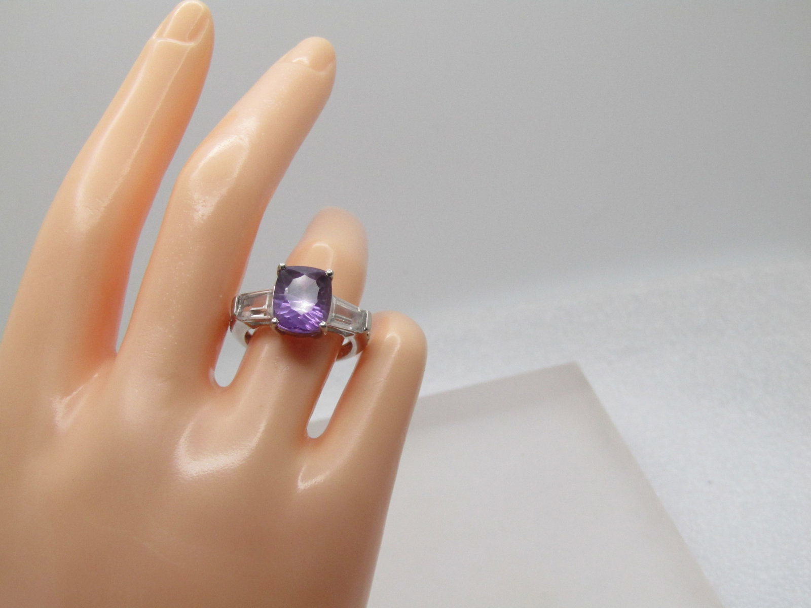 Vintage Sterling Amethyst Whtie Topaz Ring, Sz. 7, 1990's, Signed - 7
