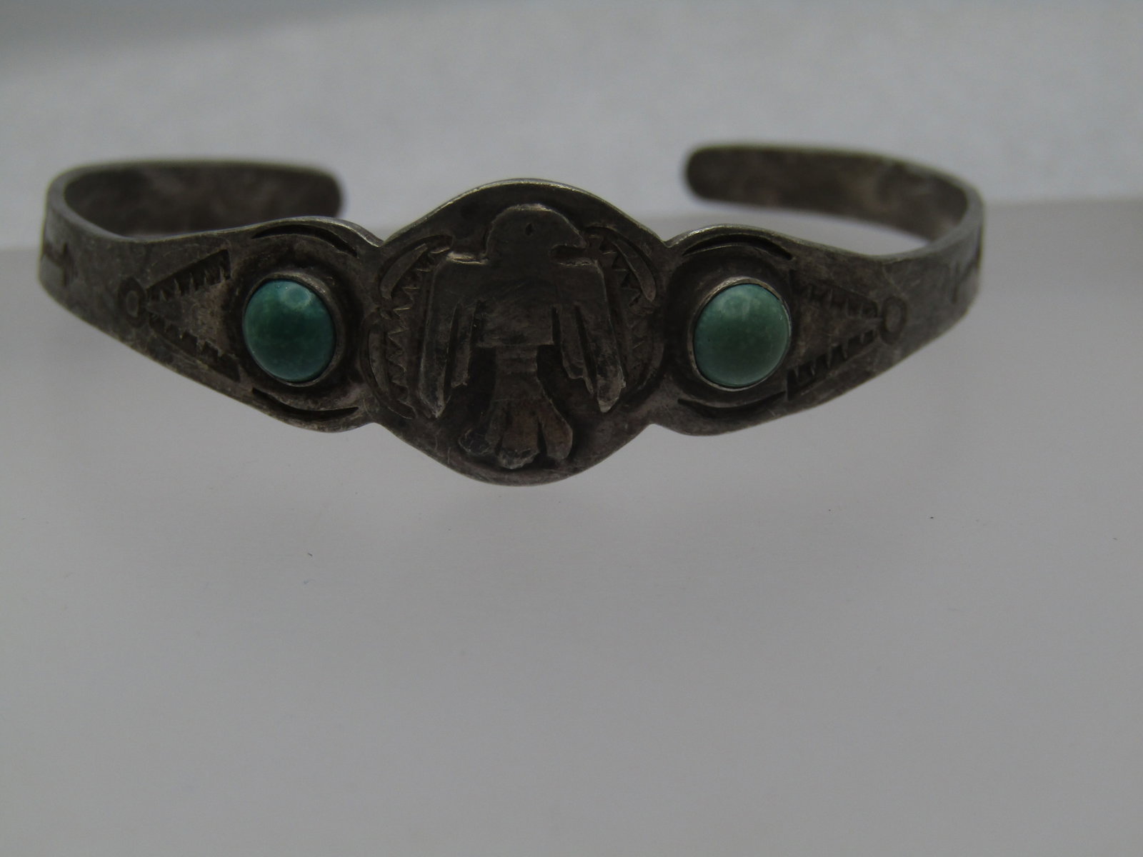 Vintage Sterling Thunderbird Turquoise Cuff Bracelet, Youth, 5.5", 1950's-1960's - 2