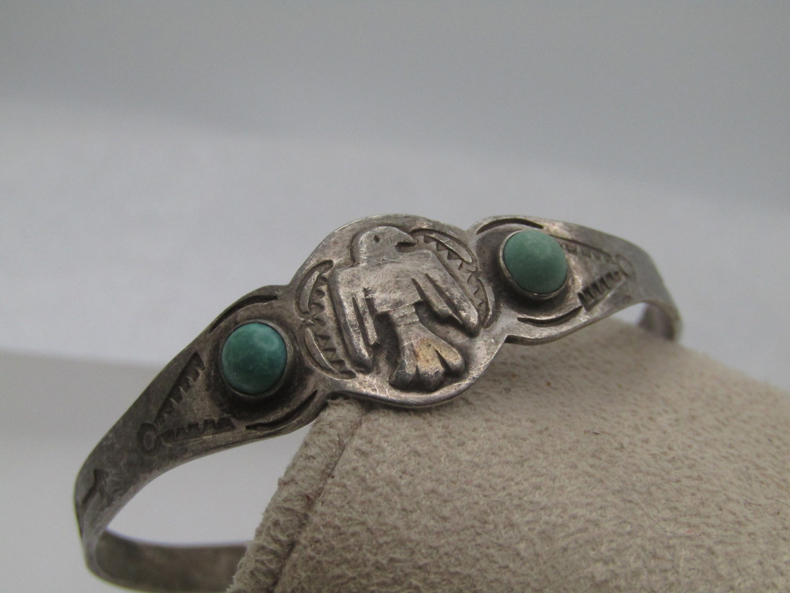 Vintage Sterling Thunderbird Turquoise Cuff Bracelet, Youth, 5.5", 1950's-1960's - 3