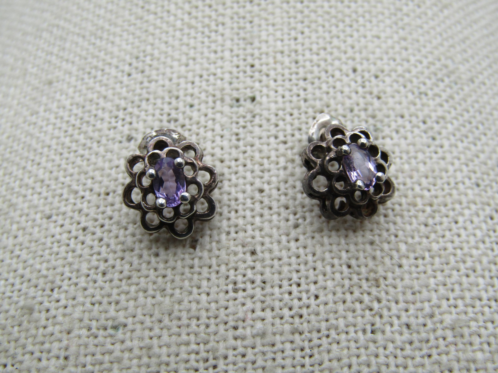 Vintage Sterling Amethyst Tiered Earrings, Pierced, 1980's-1990's. (1 of 4)