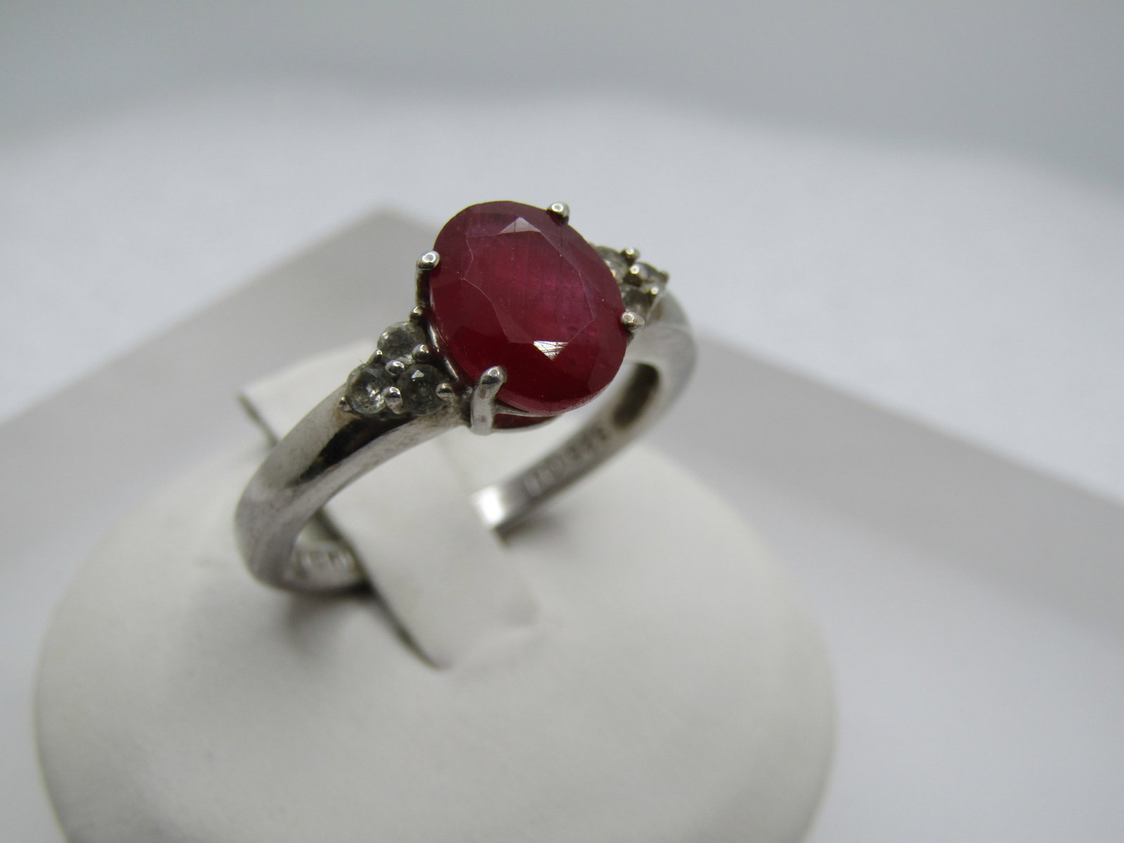 Vintatge Sterling Ruby White Topaz Ring, Sz. 9.25 Signed - 2