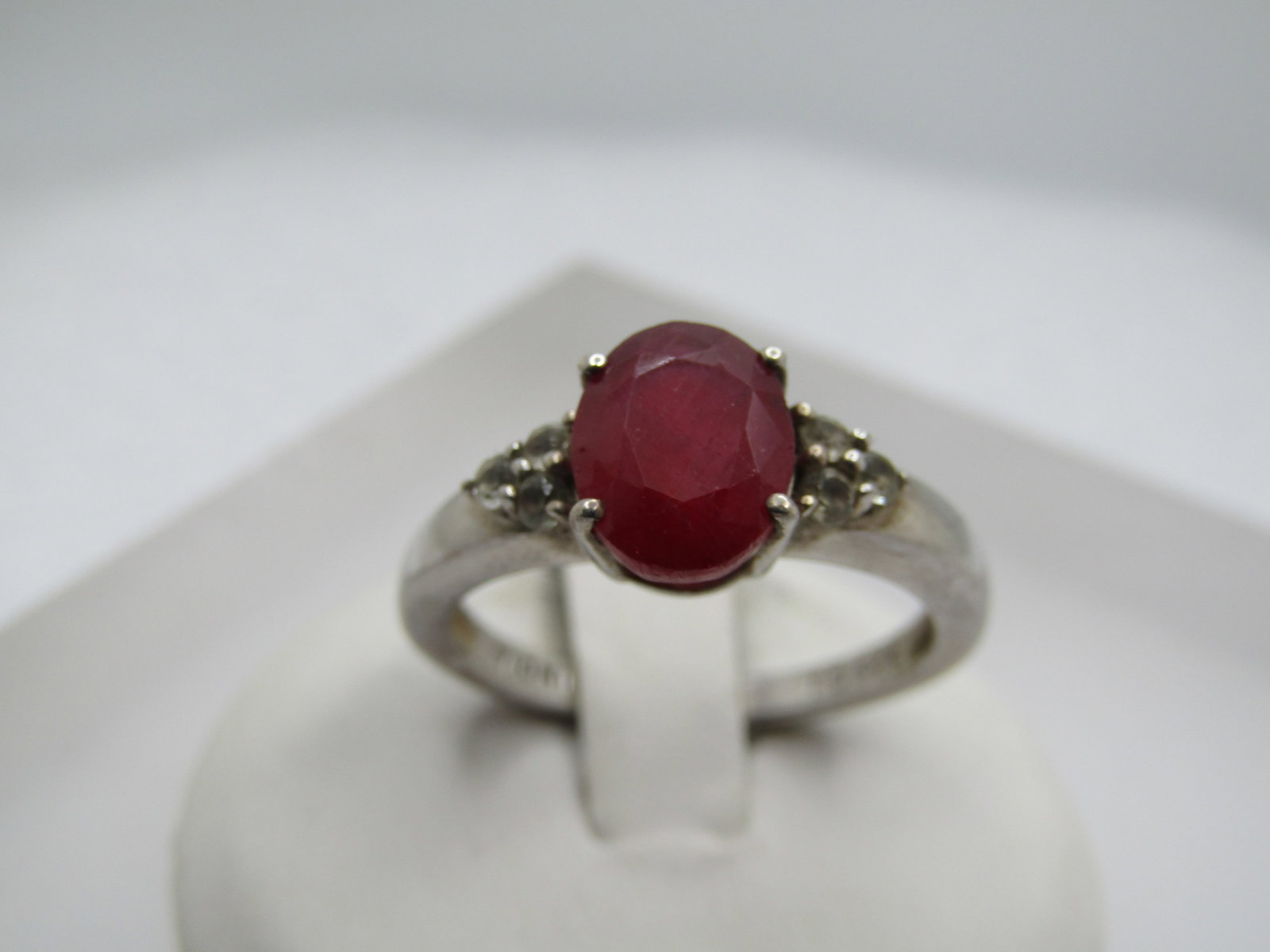 Vintatge Sterling Ruby White Topaz Ring, Sz. 9.25 Signed - 3