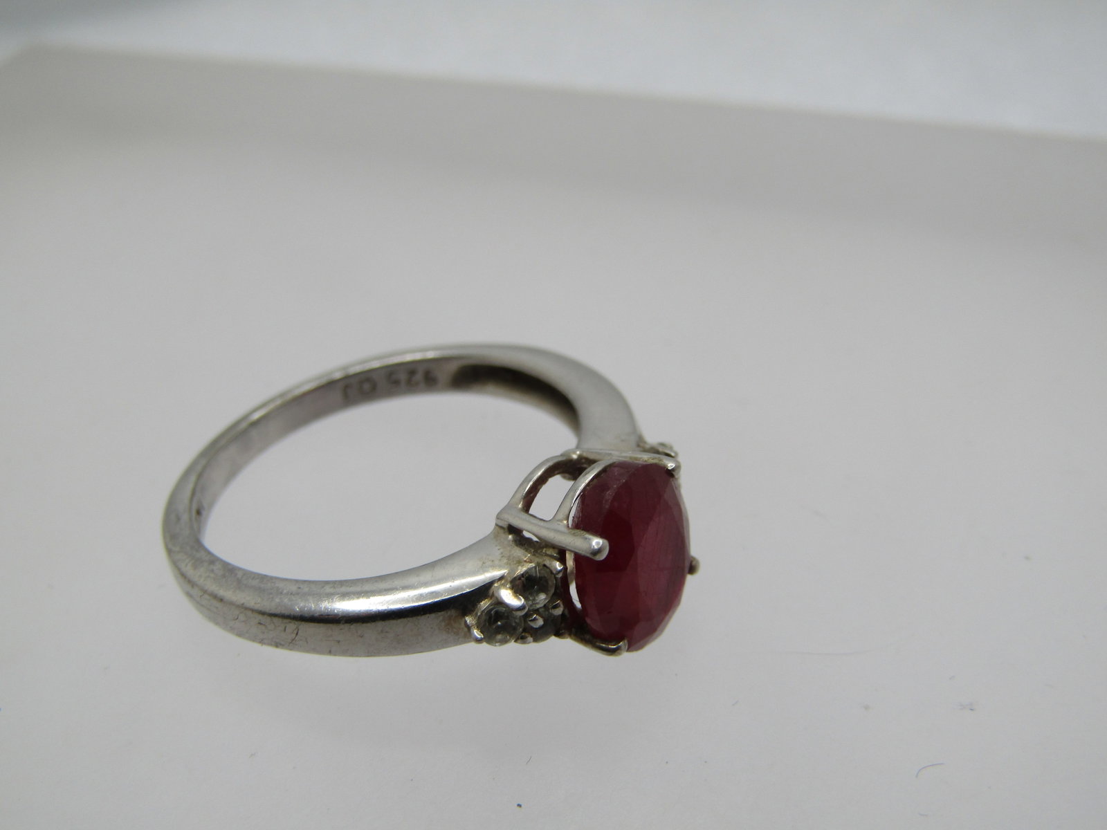 Vintatge Sterling Ruby White Topaz Ring, Sz. 9.25 Signed - 5