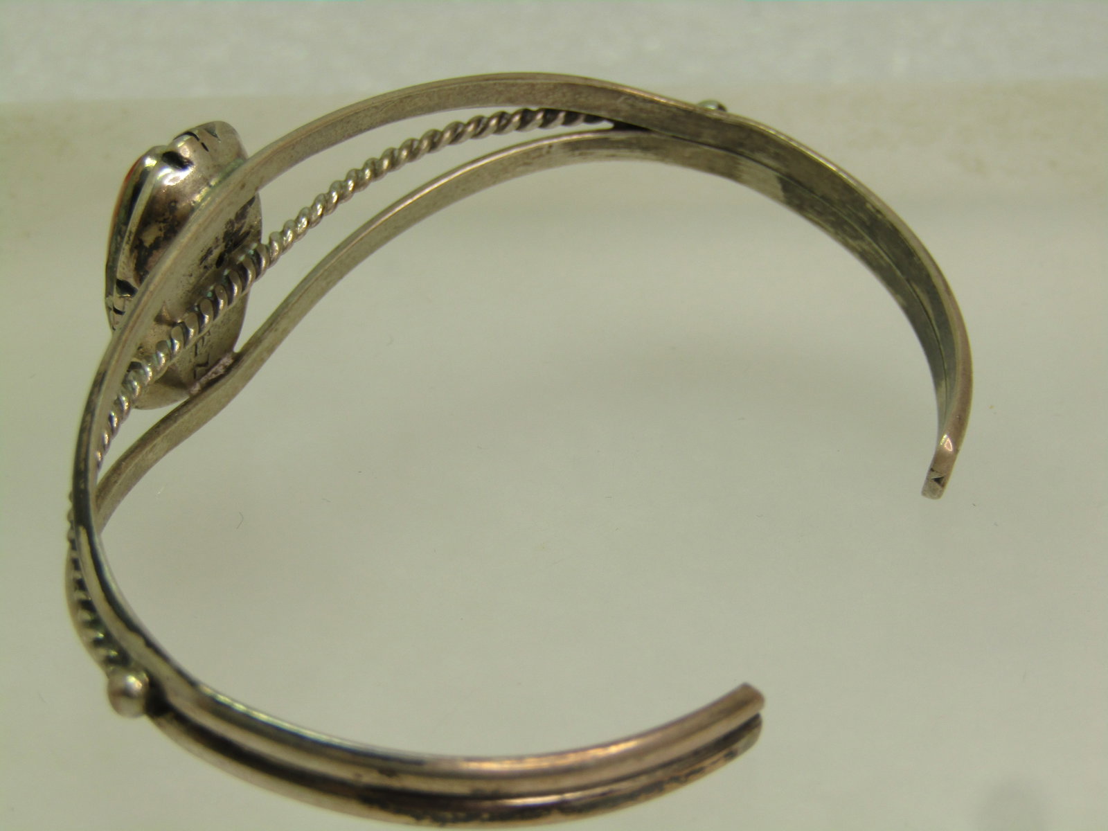 Vintage Sterling Agate Cuff Bracelet, Unisex, S. 7.25, Signed L.M., 1980's - 6