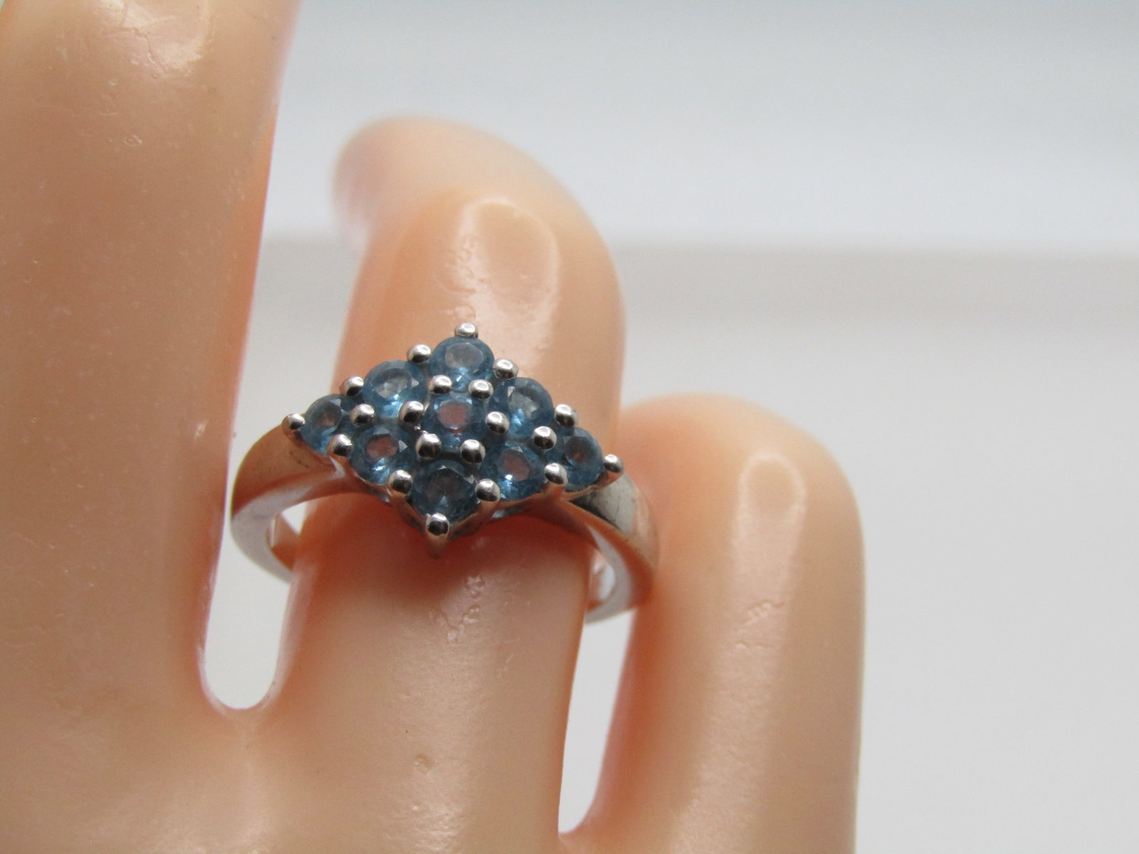 Vintage Sterling Blue Topaz Ring, Sz. 7, Diamond Shaped, Signed TGGC, 1970's-1980's - 6