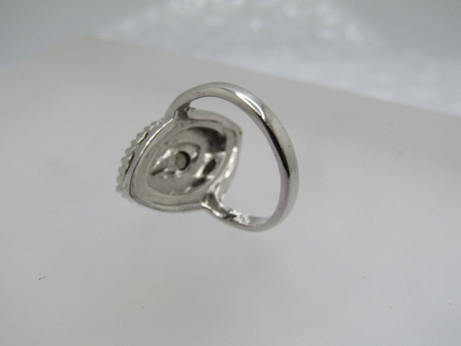 Vintage Black & Clear Rhinestone Ring, Marked Sterling, Sz. 4.5 - 7