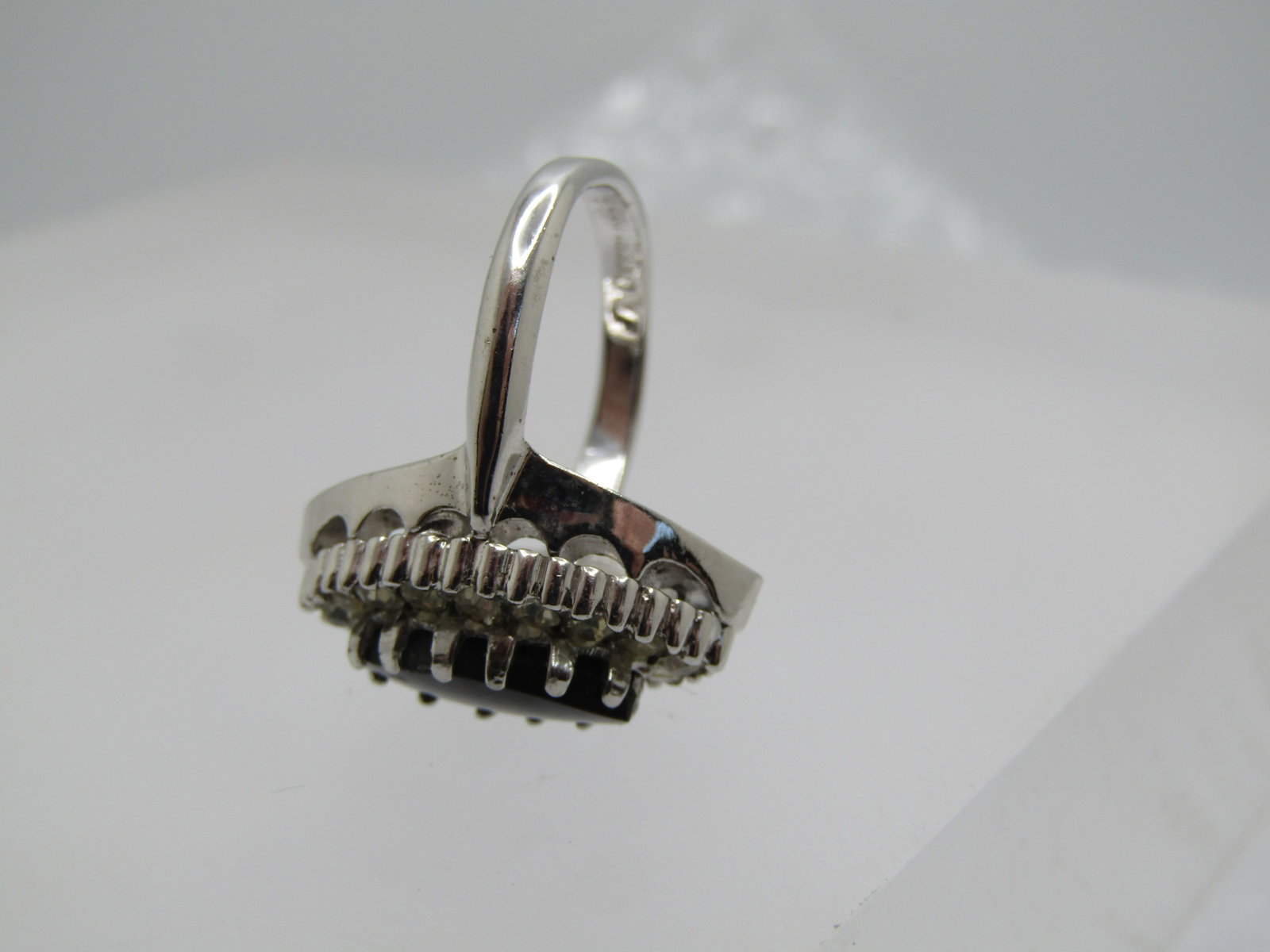 Vintage Black & Clear Rhinestone Ring, Marked Sterling, Sz. 4.5 - 8