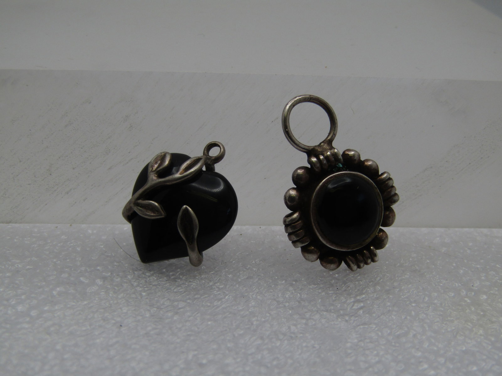 Vintage Two Sterling & Onyx Pendants, 1980's-1990's , Heart & Southwestern (1 of 4)