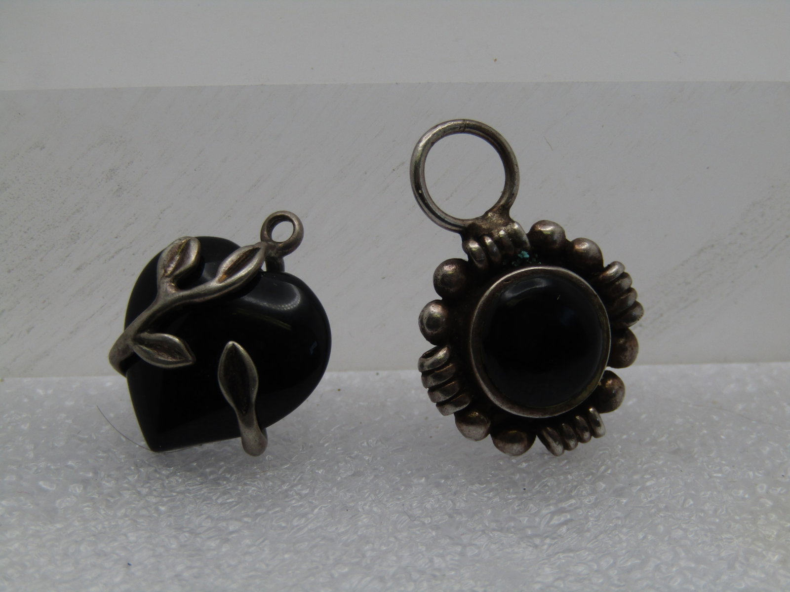 Vintage Two Sterling & Onyx Pendants, 1980's-1990's , Heart & Southwestern - 3