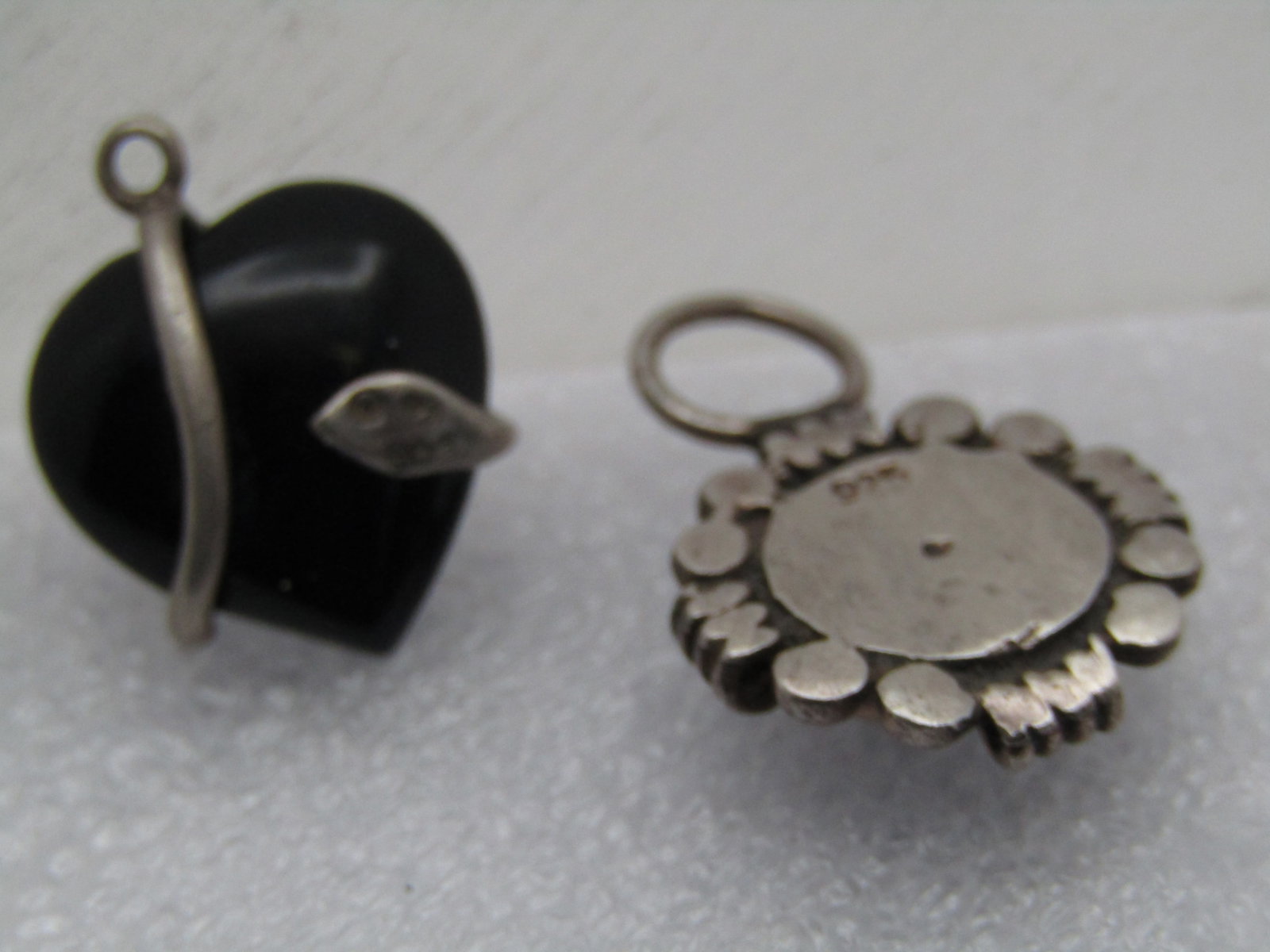 Vintage Two Sterling & Onyx Pendants, 1980's-1990's , Heart & Southwestern - 4