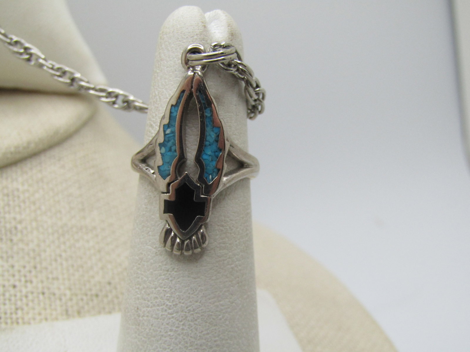 Vintage Enameled & Turquoise Chip Biker Bracelet with Attached Ring, 7" and Sz. 4.5 - 2