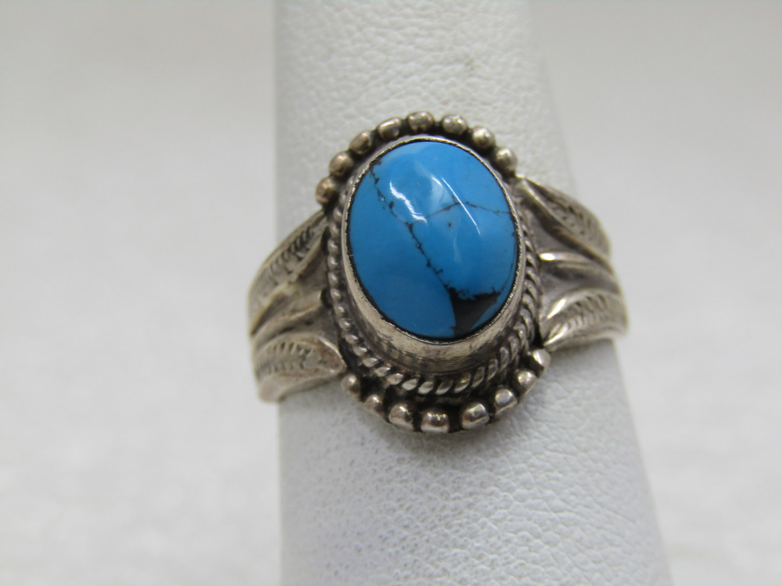 Sterling Southwestern Turquoise Ring, Sz. 7.5, also Bali Themed (1 of 7)