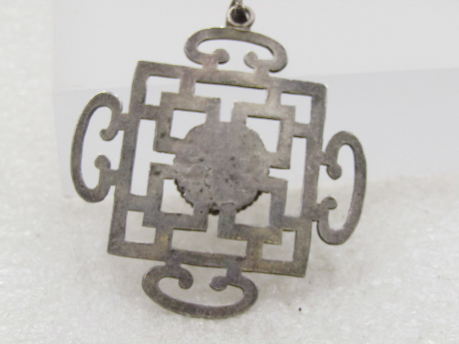 Vintage Sterling Onyx Pendant, Asian/Bali Themed, 2-3/8" - 4
