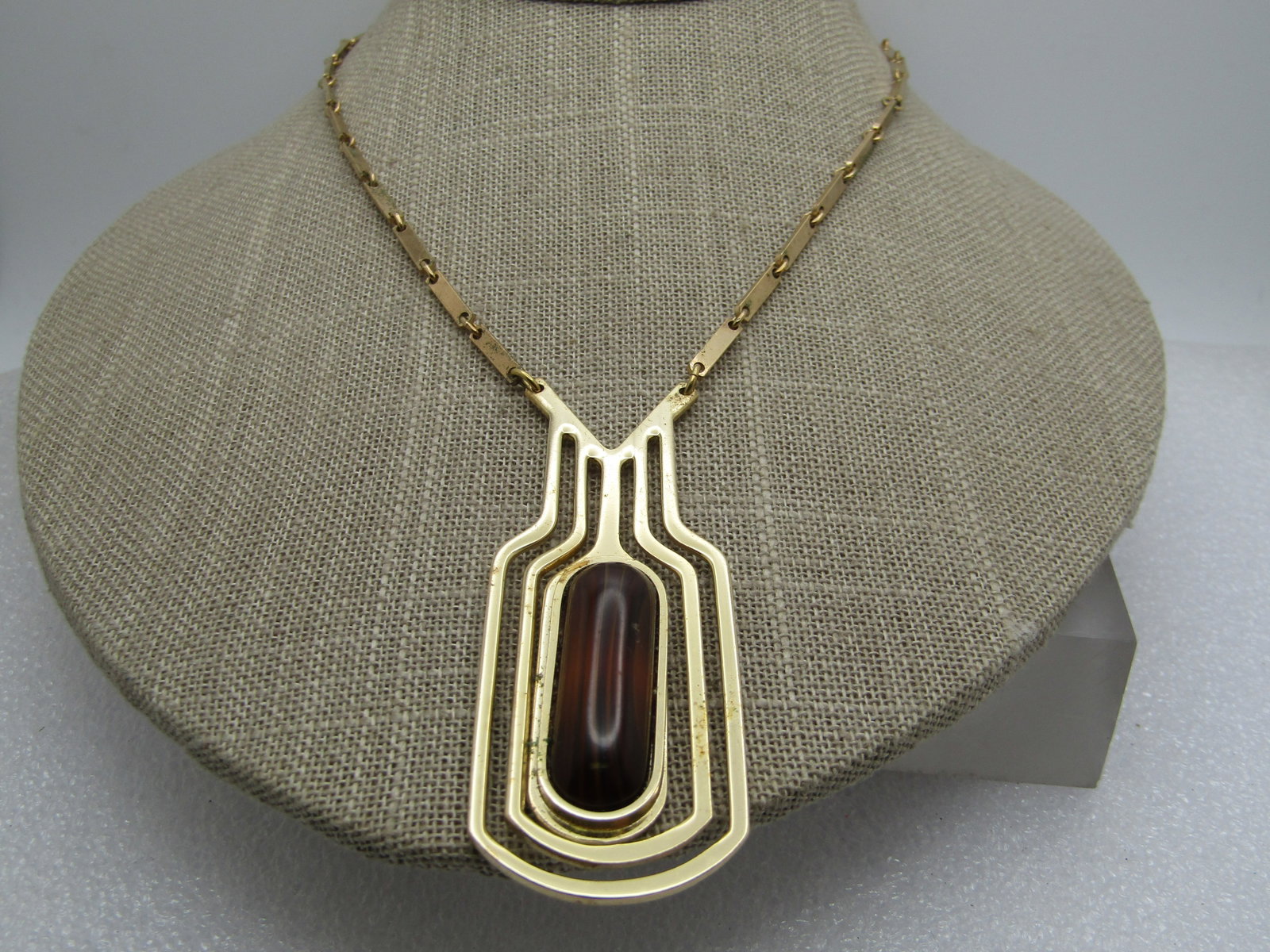 Vintage Whiting & Davis Tiger's Eye Necklace, Mod, 18", 1960's (1 of 5)