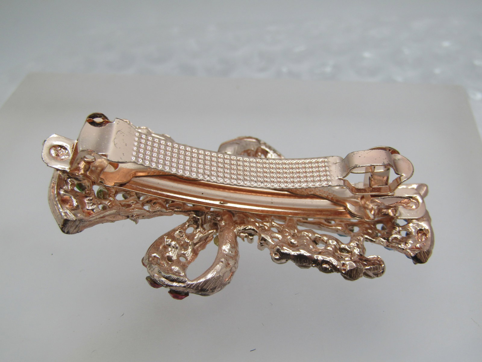 Rose Gold Tone Rhinestone Bow Barrette. 2.25" by 1.5" - 4