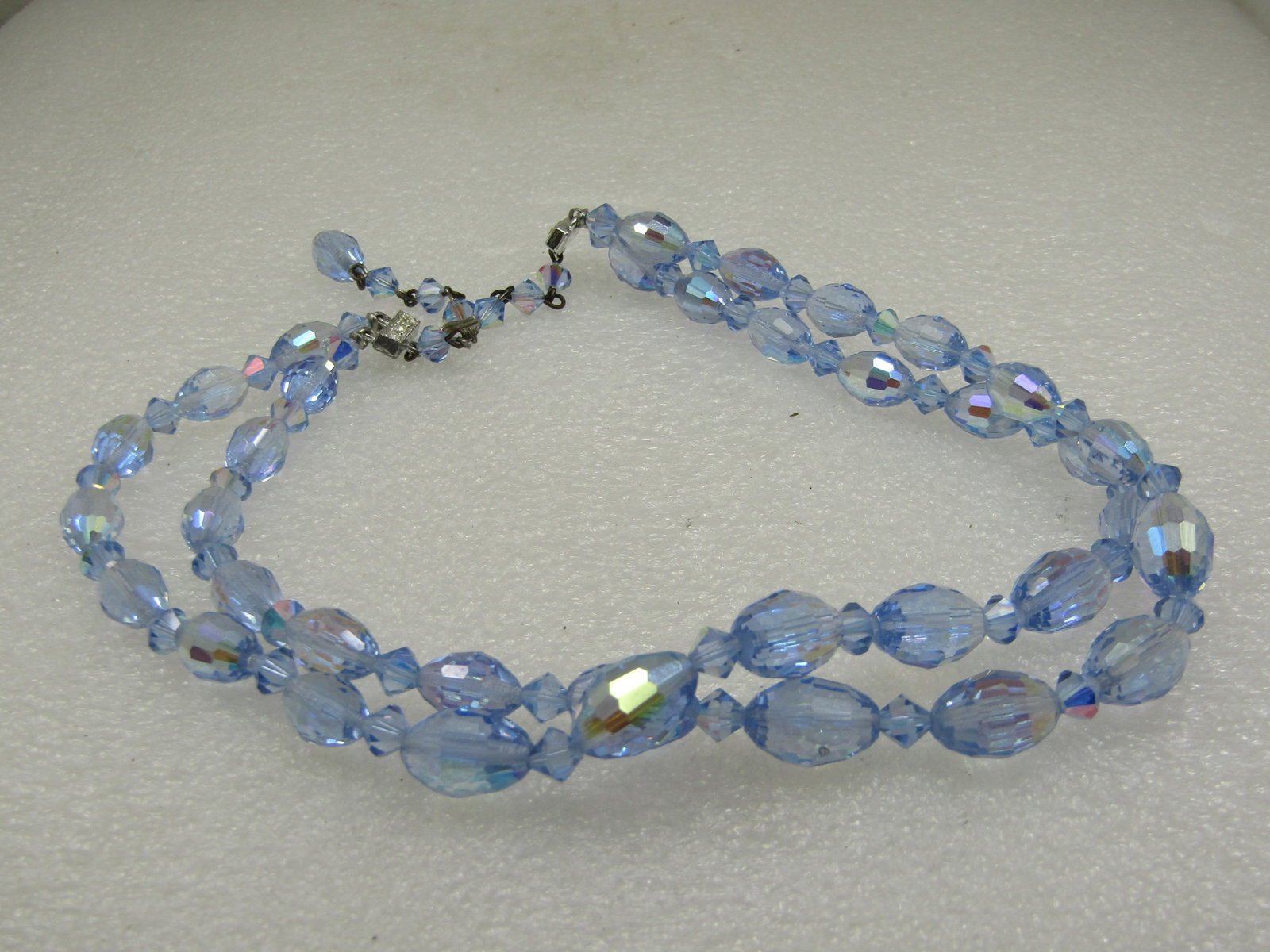 Vintage Blue Crystal Aurora Borealis Double Strand Necklace mid-century - 4