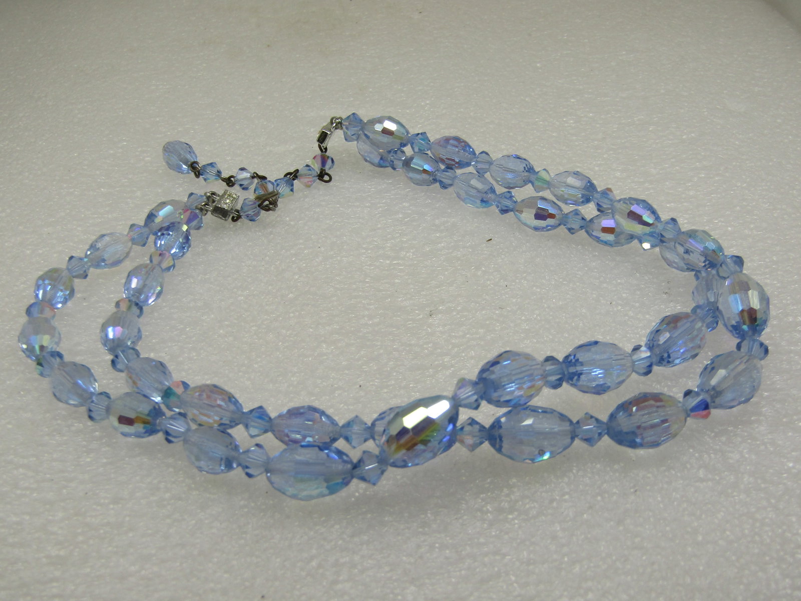 Vintage Blue Crystal Aurora Borealis Double Strand Necklace mid-century - 5