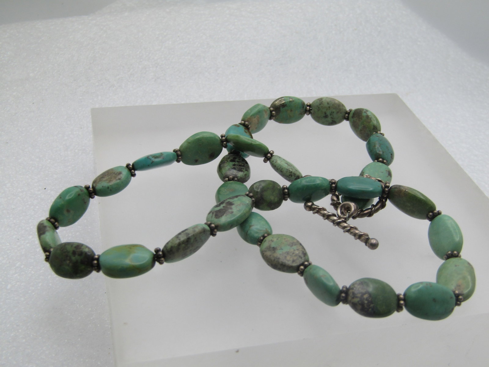 Vintage Sterling Turquoise Necklace, 18" Toggle Clasp,, Southwestern, 990's-2000's - 5