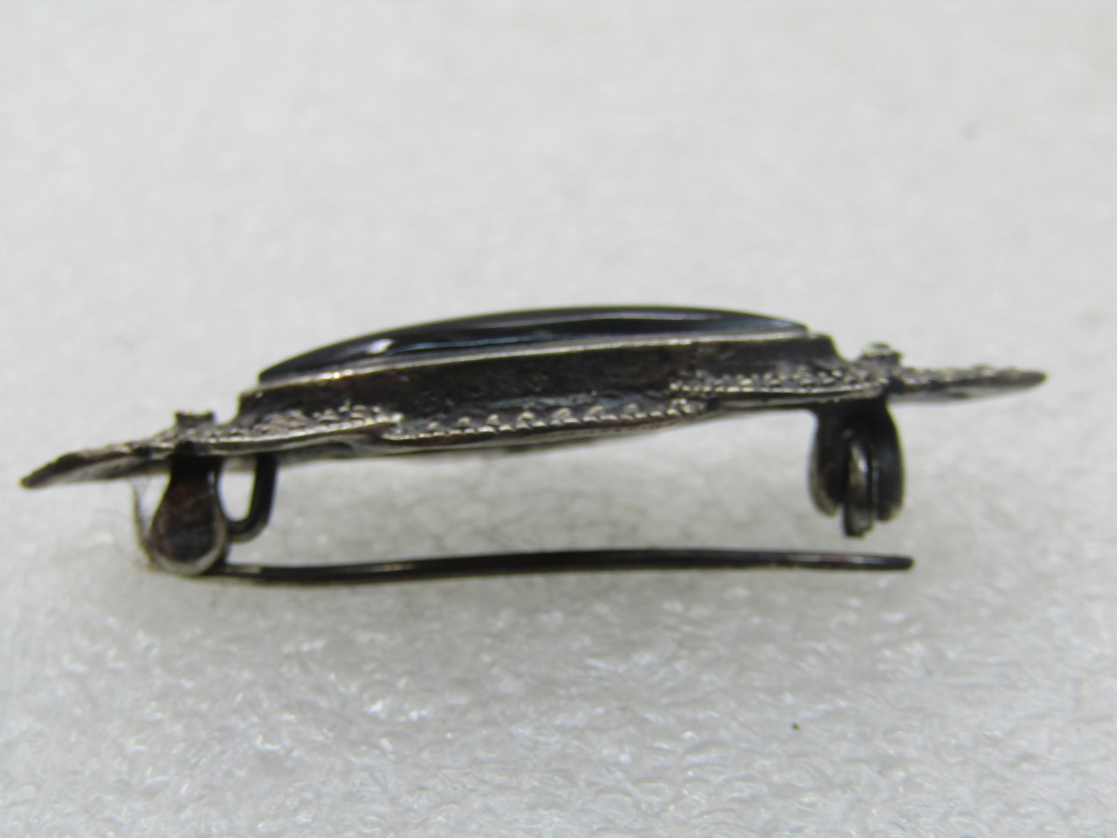 Vintage Sterling Onyx Marcasite Brooch, 1.5" by 1/2" - 5