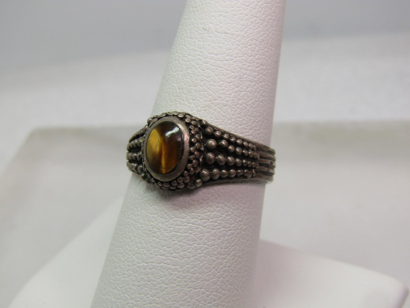 Vintage Sterling Tiger's Eye Ring, Unisex, Sz.8. Bali/Southwestern Vibe, 1970's - 2