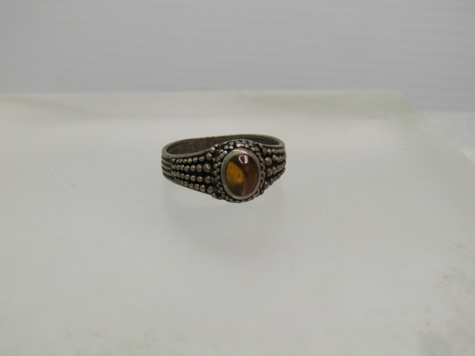 Vintage Sterling Tiger's Eye Ring, Unisex, Sz.8. Bali/Southwestern Vibe, 1970's - 5