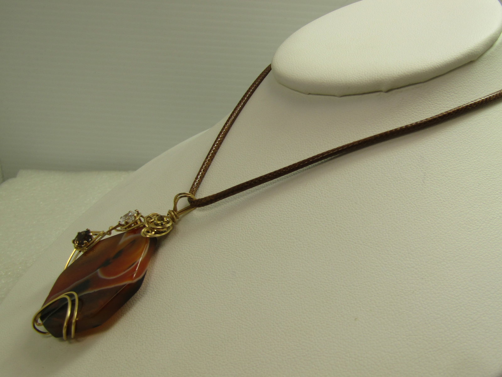 Vintage Montana Agate Wrapped Necklace, Three Quartz/Citrine Stones, 1980's-1990's, 18"-20" - 2