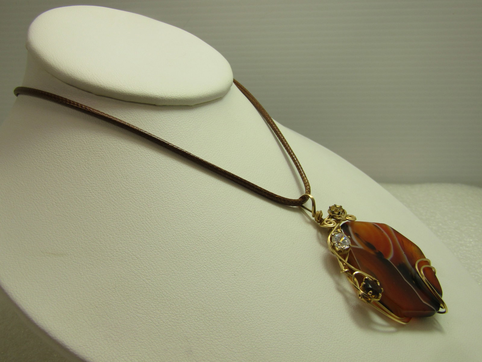 Vintage Montana Agate Wrapped Necklace, Three Quartz/Citrine Stones, 1980's-1990's, 18"-20" - 3