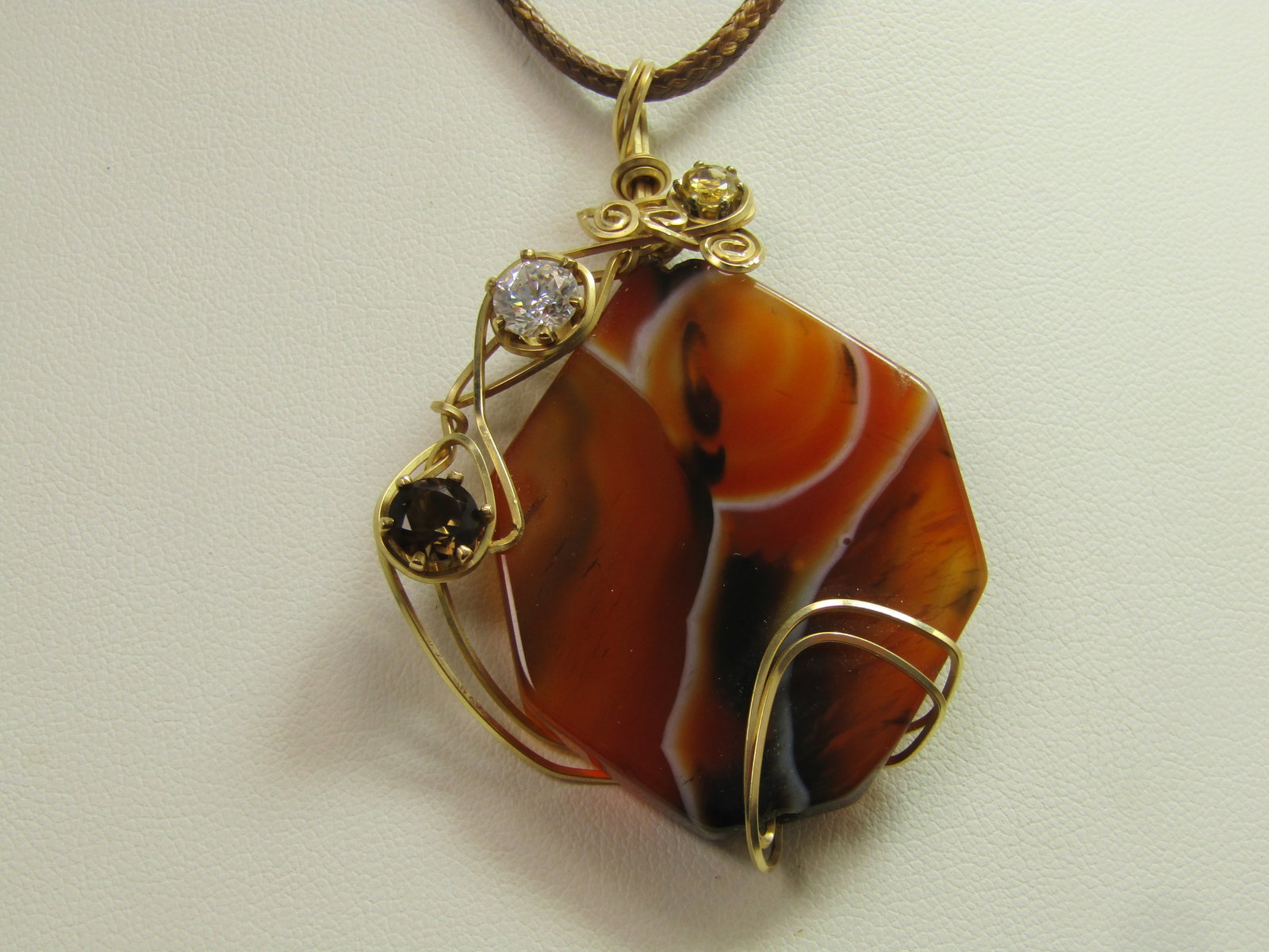 Vintage Montana Agate Wrapped Necklace, Three Quartz/Citrine Stones, 1980's-1990's, 18"-20" - 4