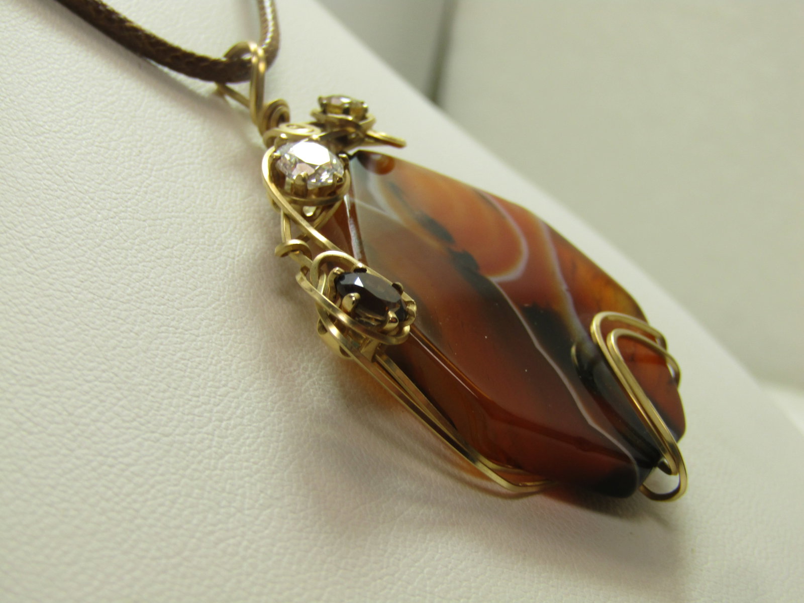 Vintage Montana Agate Wrapped Necklace, Three Quartz/Citrine Stones, 1980's-1990's, 18"-20" - 5
