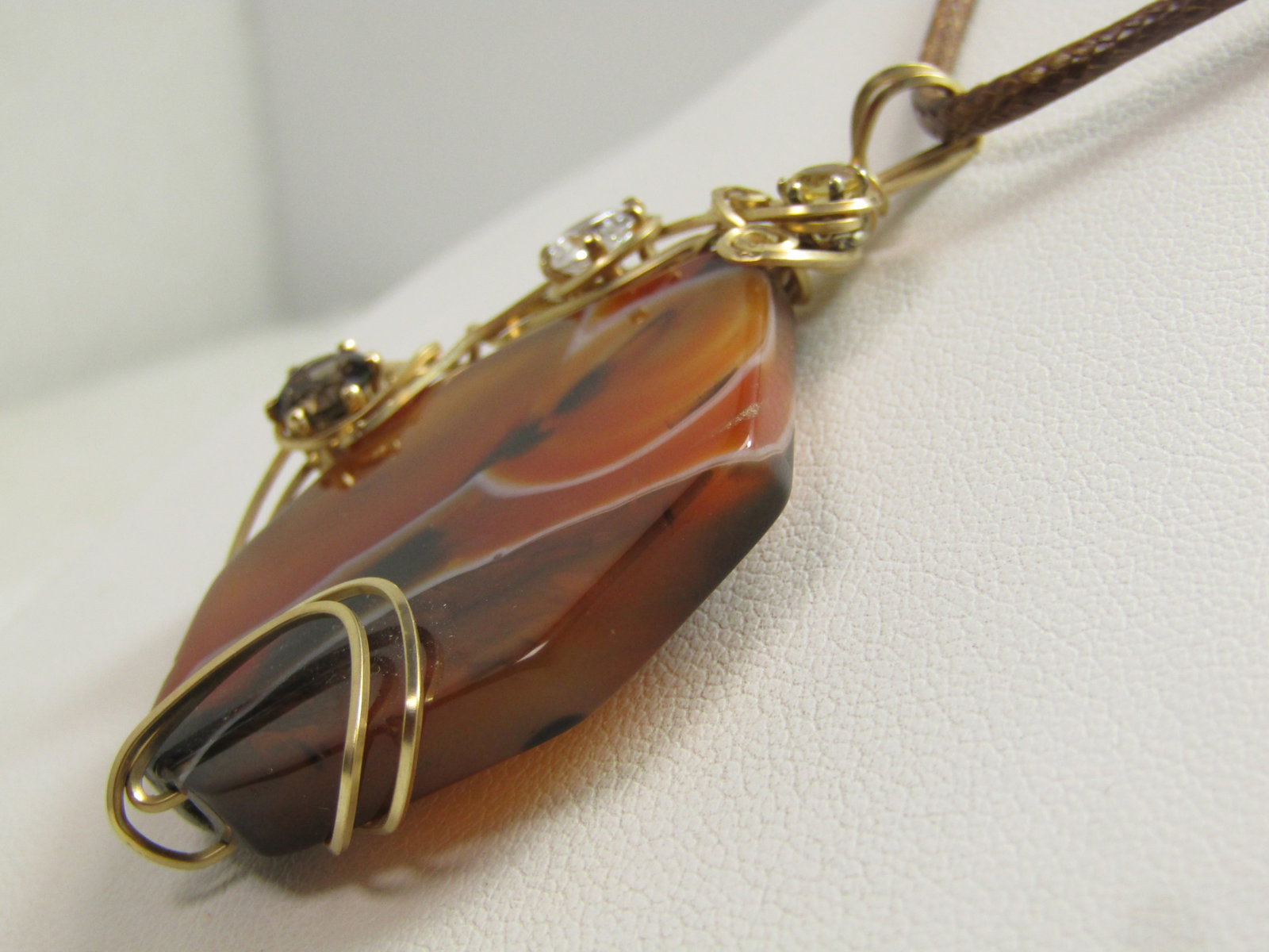 Vintage Montana Agate Wrapped Necklace, Three Quartz/Citrine Stones, 1980's-1990's, 18"-20" - 6