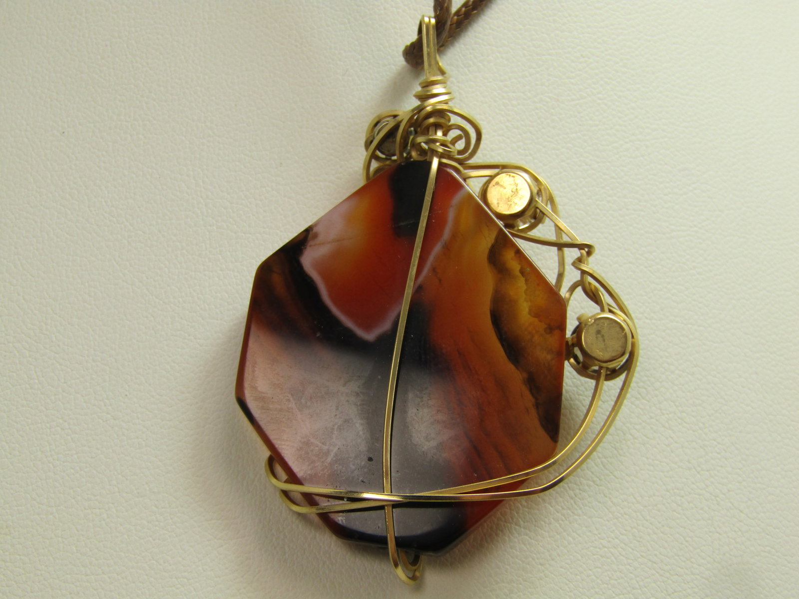 Vintage Montana Agate Wrapped Necklace, Three Quartz/Citrine Stones, 1980's-1990's, 18"-20" - 7