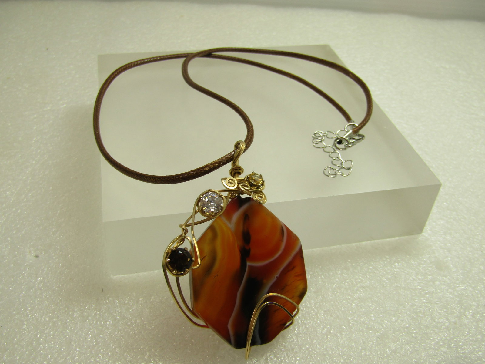 Vintage Montana Agate Wrapped Necklace, Three Quartz/Citrine Stones, 1980's-1990's, 18"-20" - 8