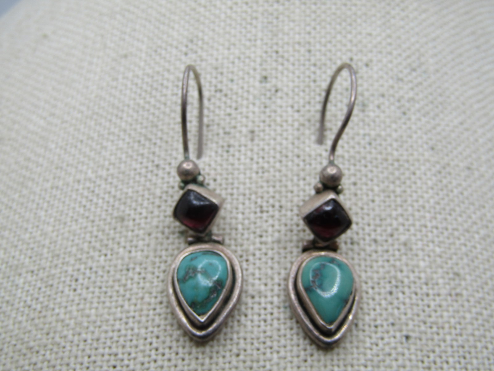 Vintage Sterling Southwestern Turquoise Amethyst Earrings, Pierced, 1980's-1990's - 4