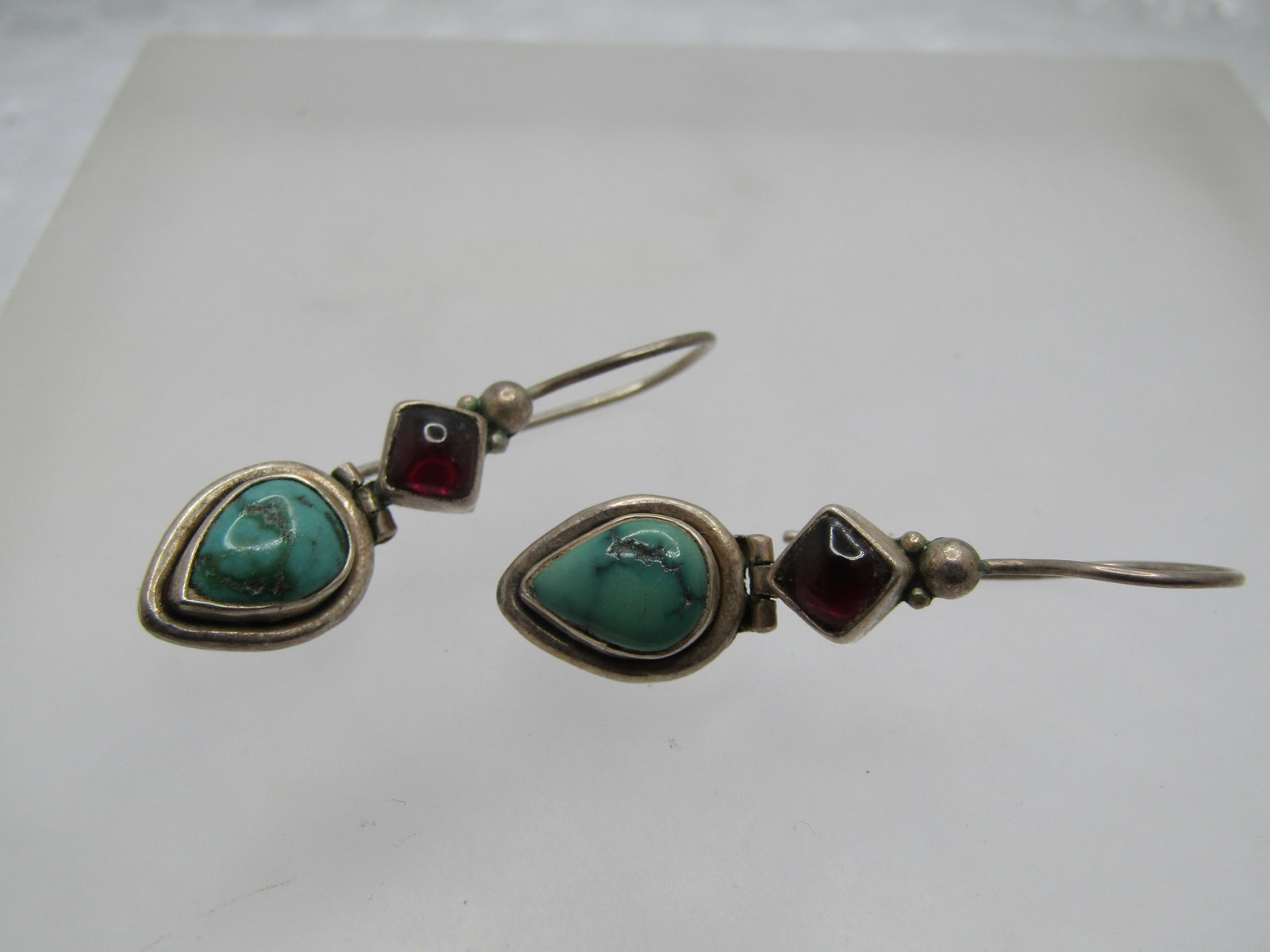 Vintage Sterling Southwestern Turquoise Amethyst Earrings, Pierced, 1980's-1990's - 6