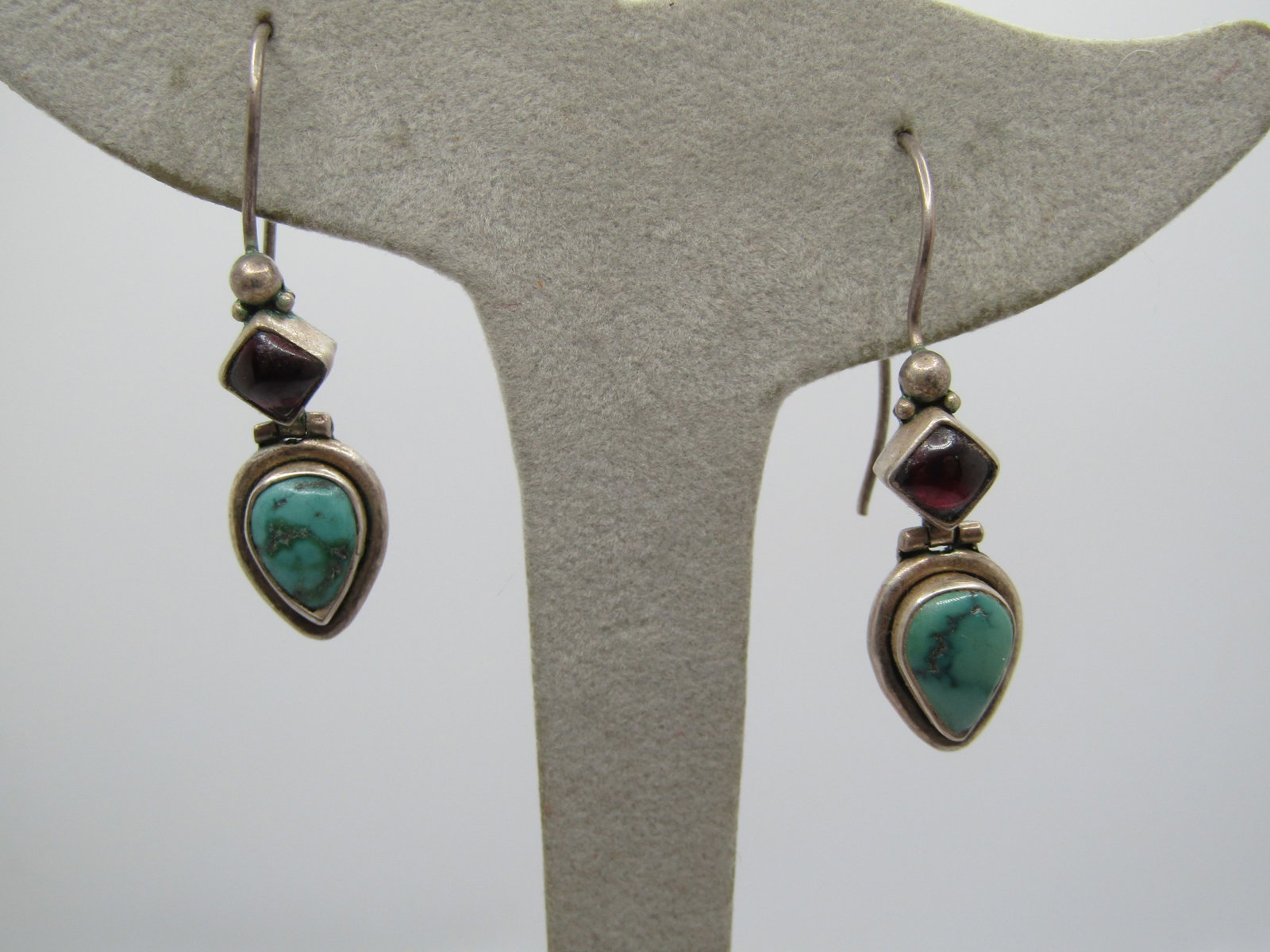Vintage Sterling Southwestern Turquoise Amethyst Earrings, Pierced, 1980's-1990's - 7