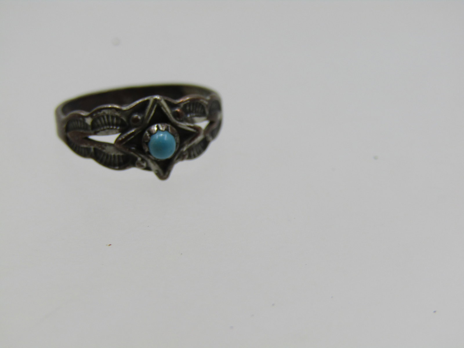 Vintage Sterling Southwestern turquoise Snakeye Ring, Sz. 3, Bell Trading, Mid-Century - 5