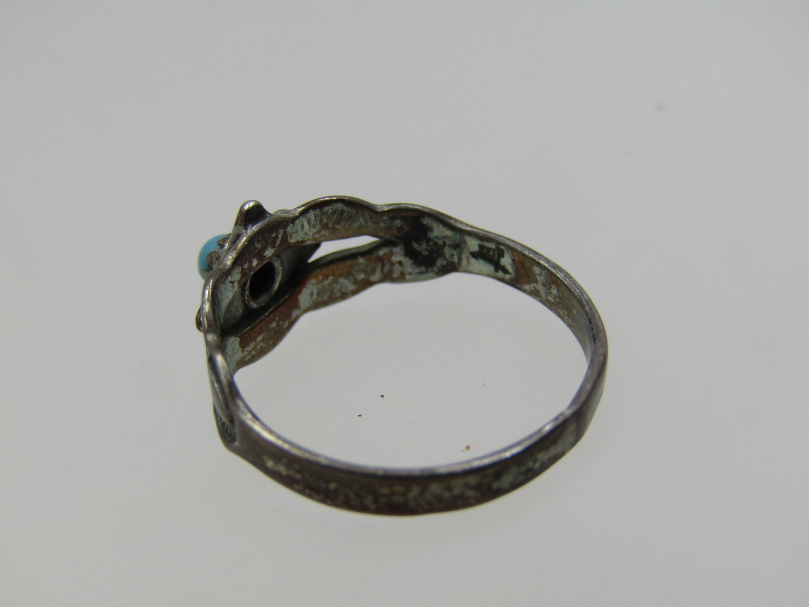 Vintage Sterling Southwestern turquoise Snakeye Ring, Sz. 3, Bell Trading, Mid-Century - 6
