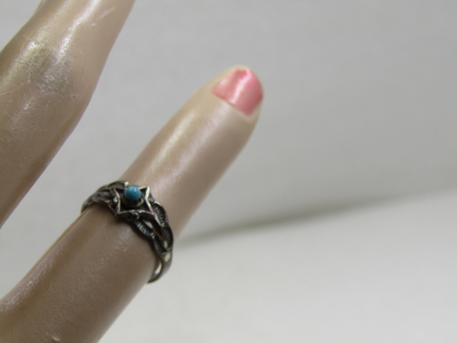 Vintage Sterling Southwestern turquoise Snakeye Ring, Sz. 3, Bell Trading, Mid-Century - 7