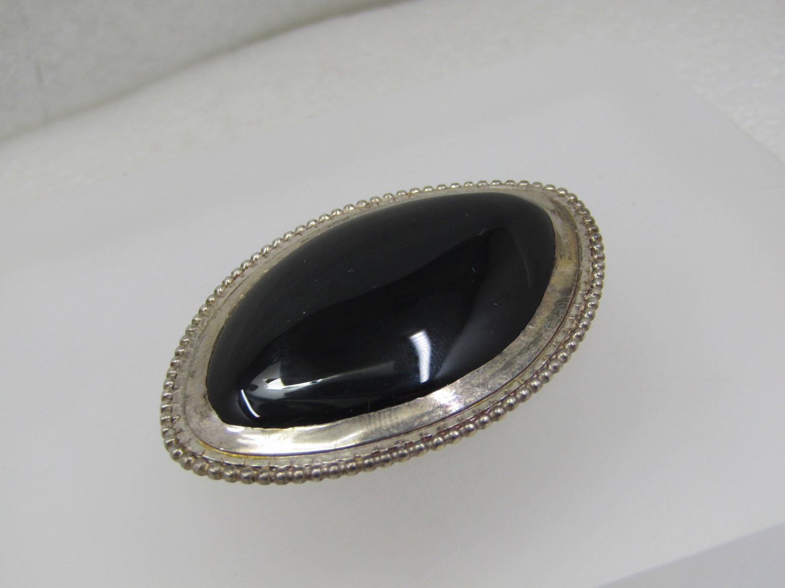 Vintage Southwestern Sterling Onyx Brooch, Signed I.C.2-1/8" - 2