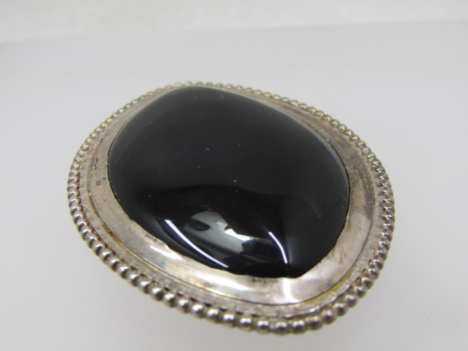Vintage Southwestern Sterling Onyx Brooch, Signed I.C.2-1/8" - 3