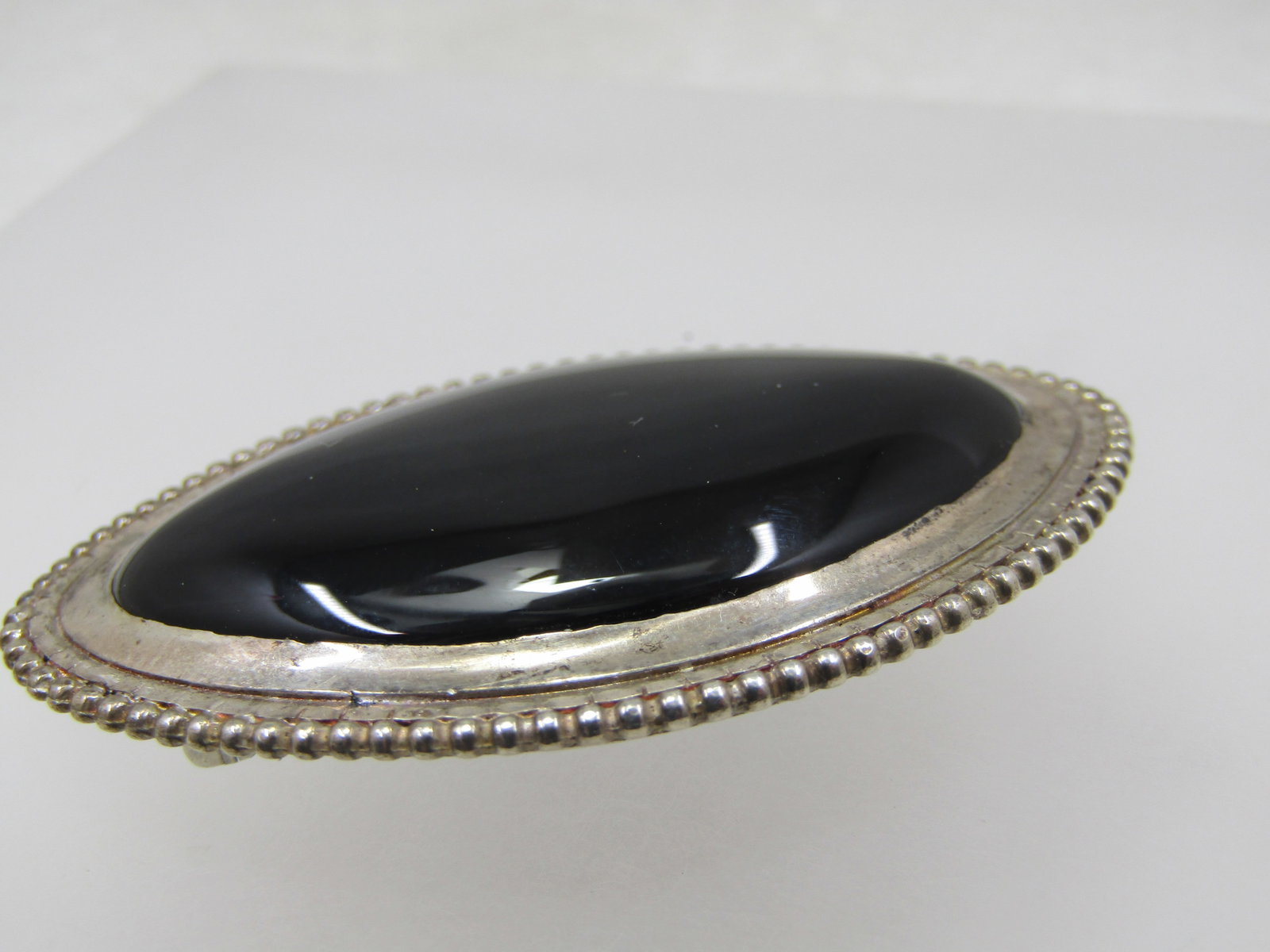 Vintage Southwestern Sterling Onyx Brooch, Signed I.C.2-1/8" - 4