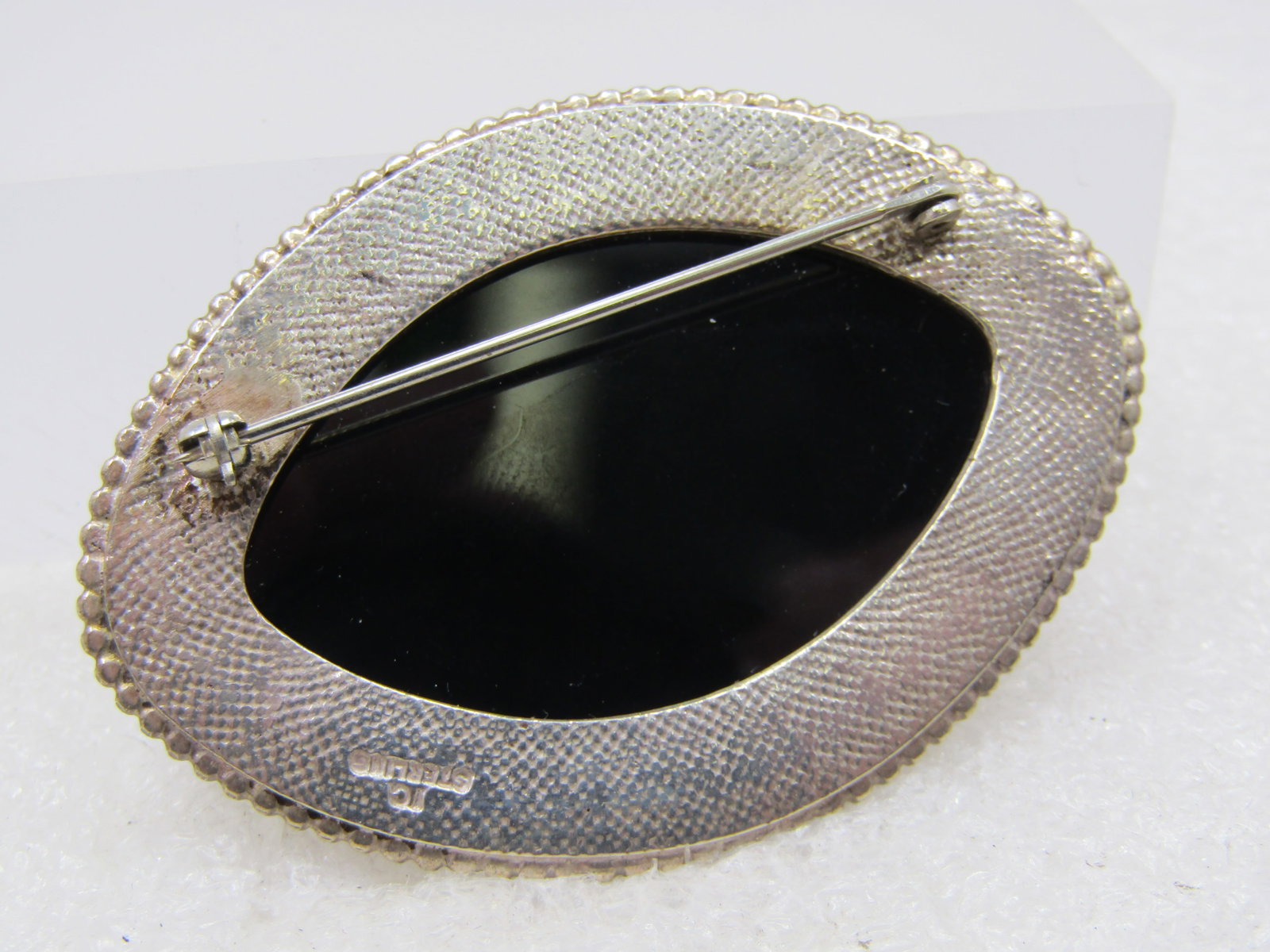 Vintage Southwestern Sterling Onyx Brooch, Signed I.C.2-1/8" - 5